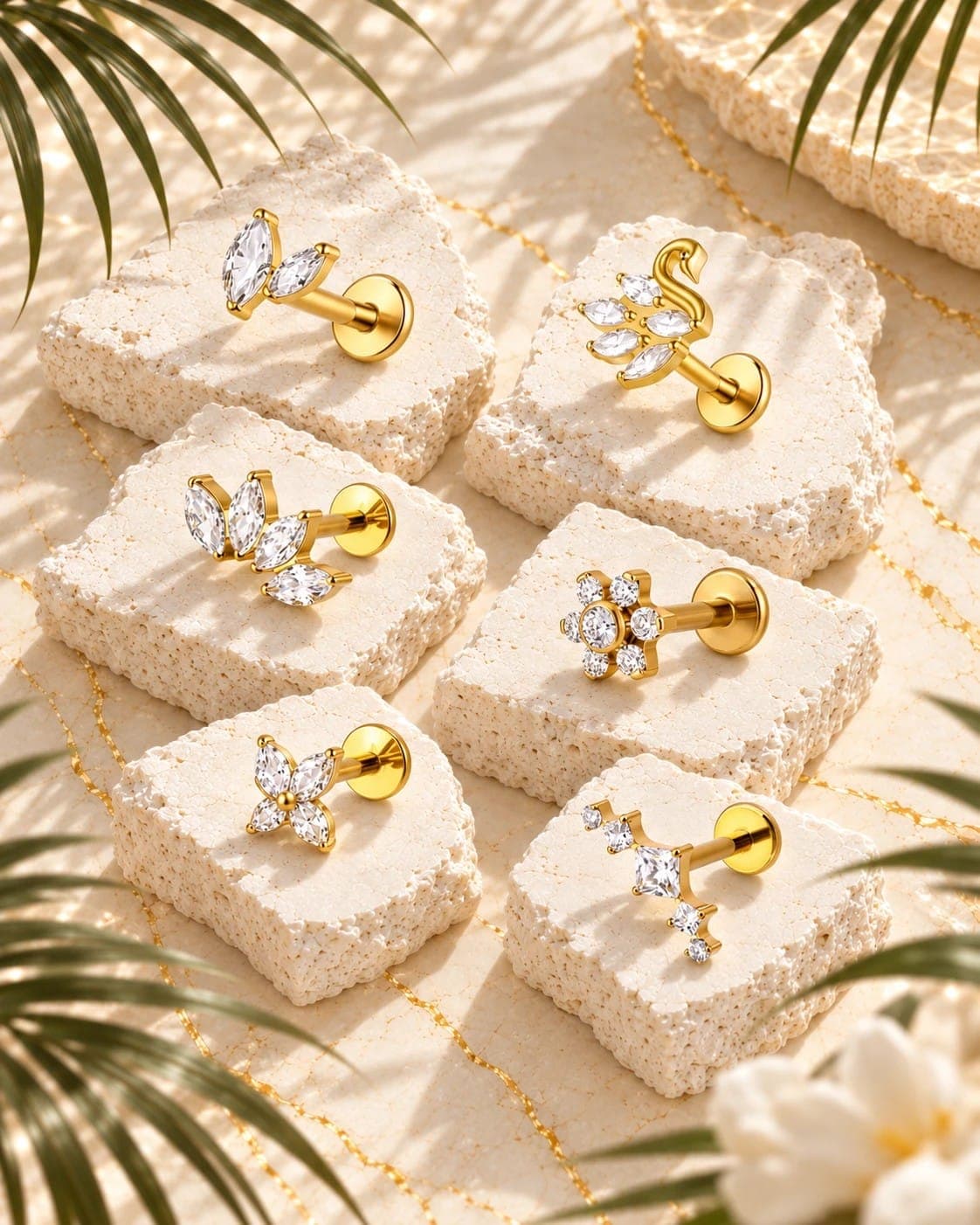 Labrets dorés à zircons pour conch