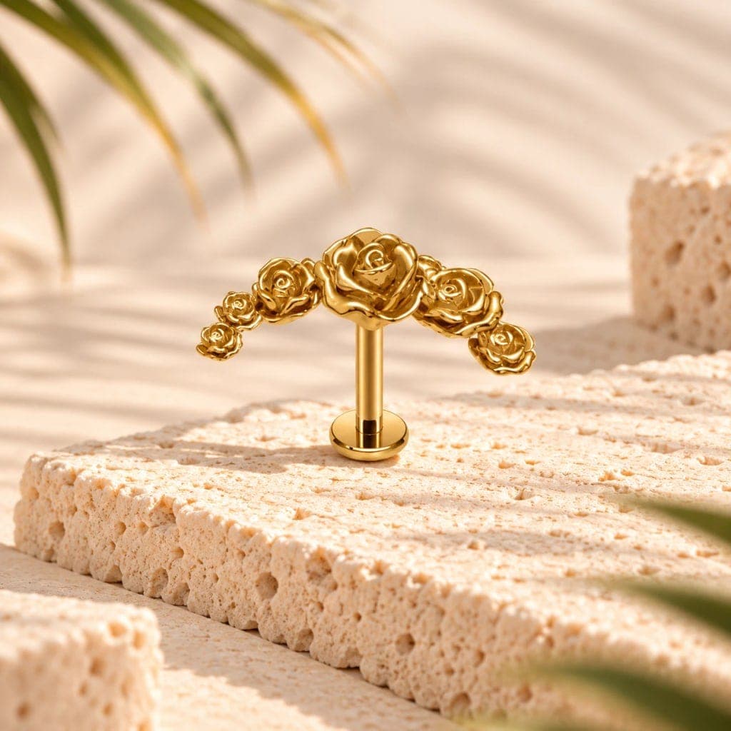 Labret doré à motif de roses pour hélix